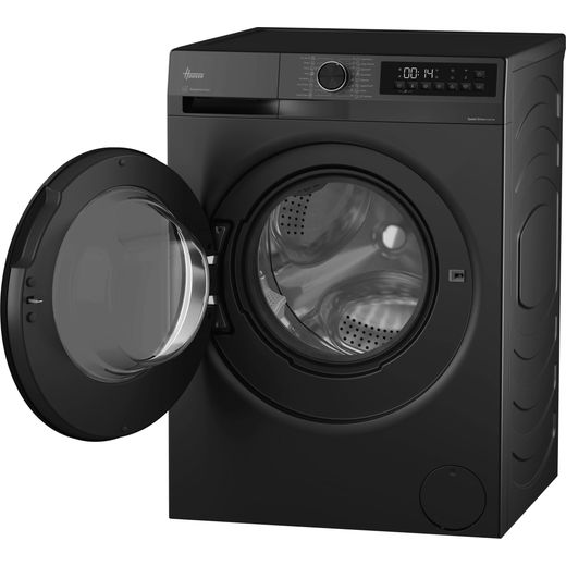 Hoover Pro Wash Series 3 HBWR 4106B8J-80 Wifi Connected 10Kg / 6Kg Washer Dryer with 1400 rpm - Black Steel - left perpsective with door open shot 