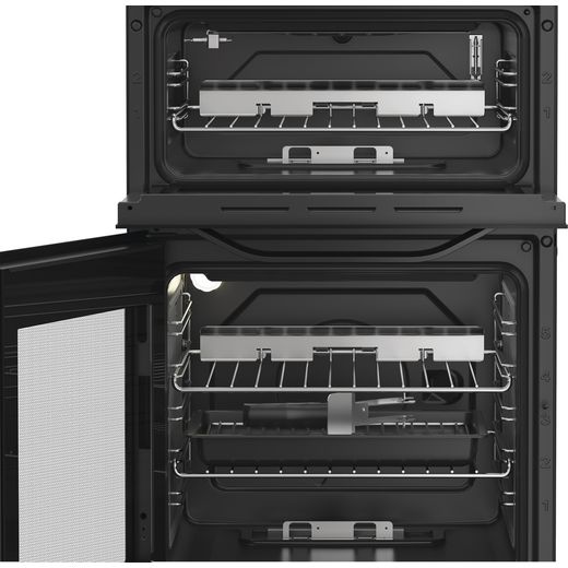 Hotpoint HDG5GCB 50cm wide Double Oven Gas Cooker - Black - Door open
