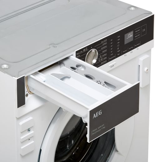 AEG ProSteam® Technology LF7E7431BI Integrated 7kg Washing Machine with 1400 rpm - White - Detergent drawer open