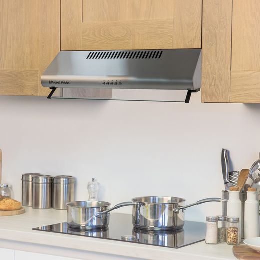 Russell Hobbs 60cm Cooker Hood - Stainless Steel - cooker hood in kitchen shot 