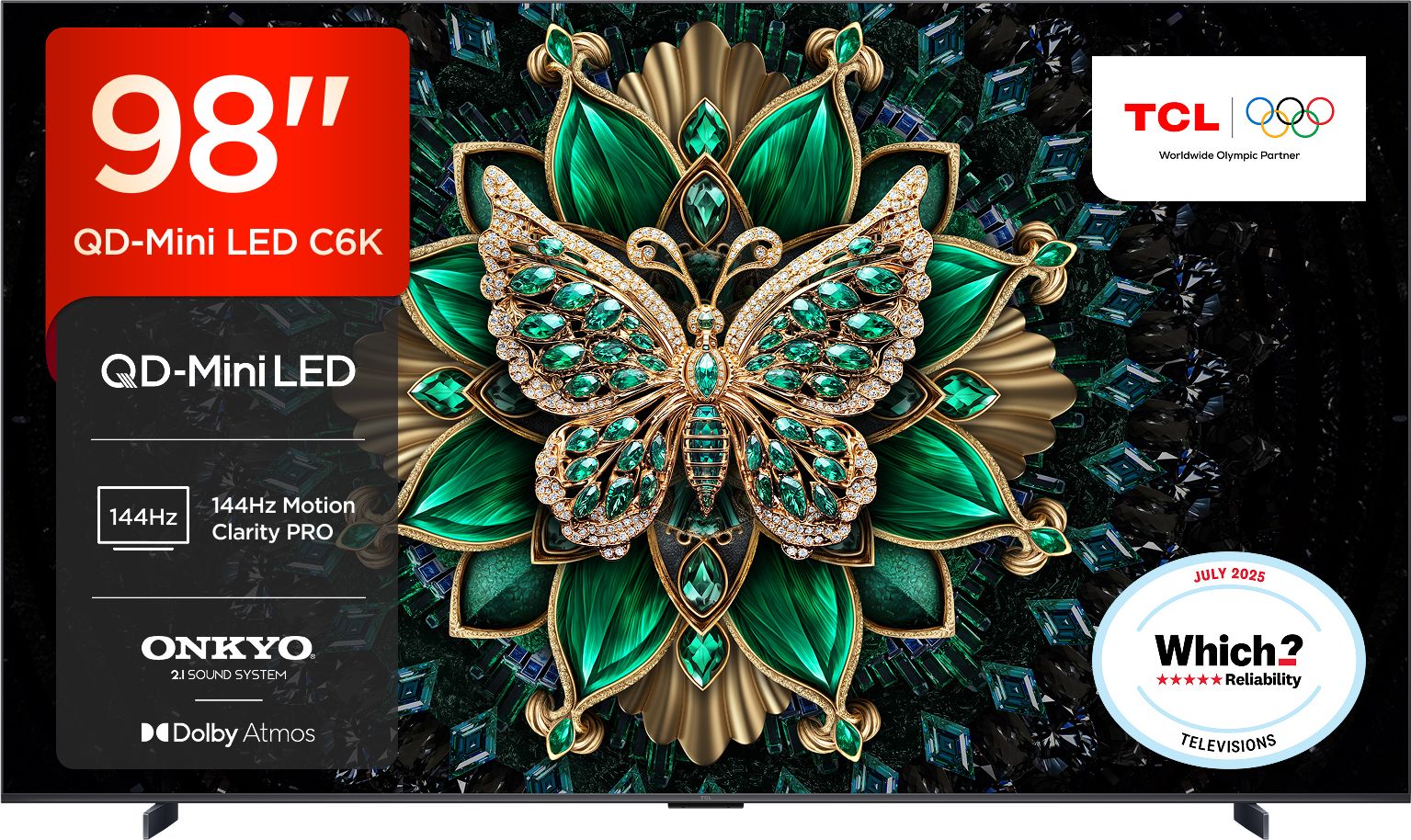 TCL 98" 4K Ultra HD QLED Smart Google TV [2026] 98C6K-UK Black