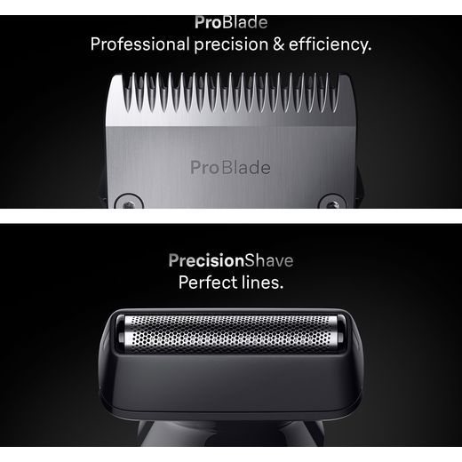 Braun All-in-One Series 7, 15in1 Hair Clipper - Black / Blue - Annotation - Blades shot
