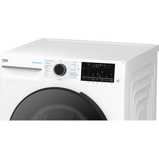Beko BM5WT6843TW 8kg WiFi Connected Washing Machine with 1400 rpm - White - left control panel shot