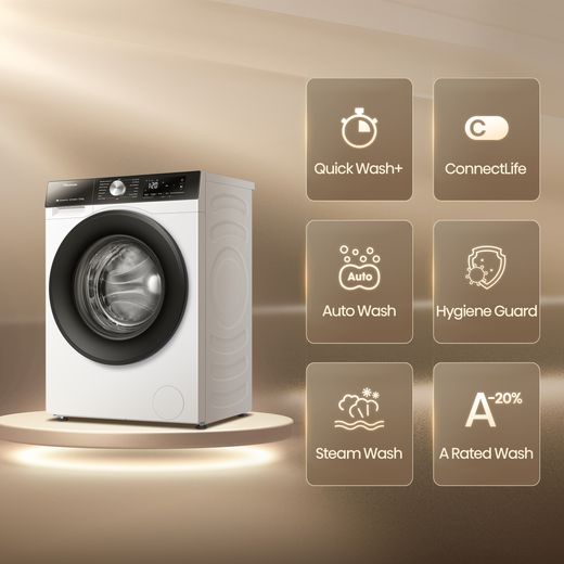 Hisense WF3S1043BW3 10.5kg Washing Machine with 1400 rpm - White - Annotation - Features shot