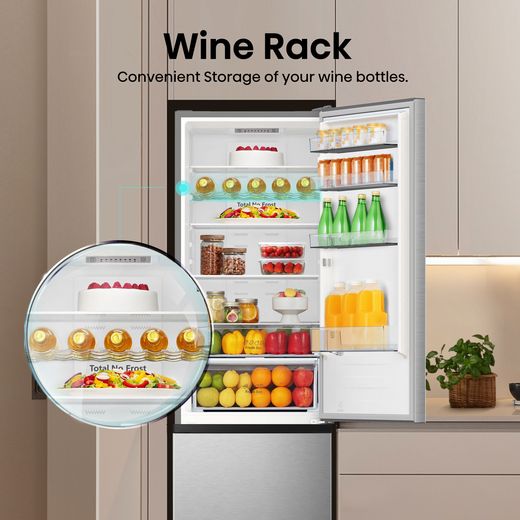 Hisense 70/30 Total No Frost Fridge Freezer - Stainless Steel - Annotation - Wine rack