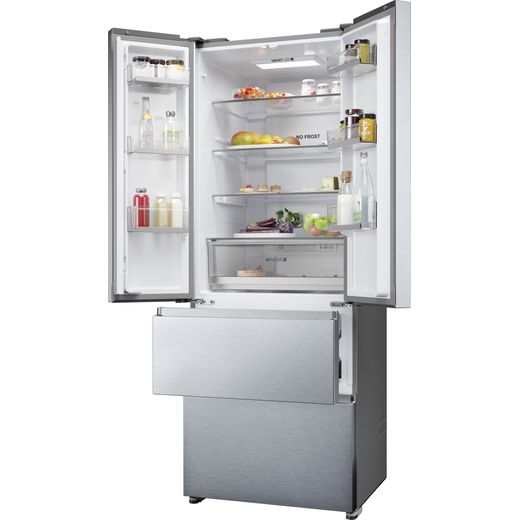 Haier FD 70 Series 5 American Fridge Freezer - Stainless Steel - Left perspective with door open shot