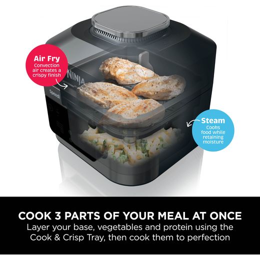Ninja ON500UK 5.7 Litre Multi Cooker - Black Stainless Steel - Annotation - 3 part of meal at once shot