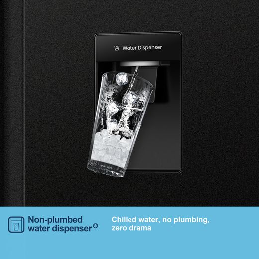 Fridgemaster American Fridge Freezer - Black - Annotation - Non plumbed water dispenser