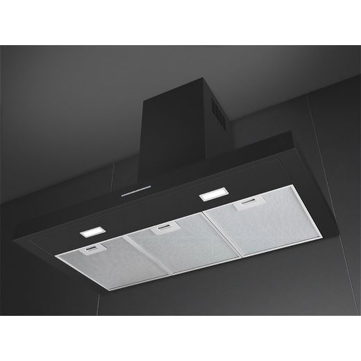 Smeg KBT900NE Chimney Cooker Hood - Black - Underneath of cooker hood on wall shot