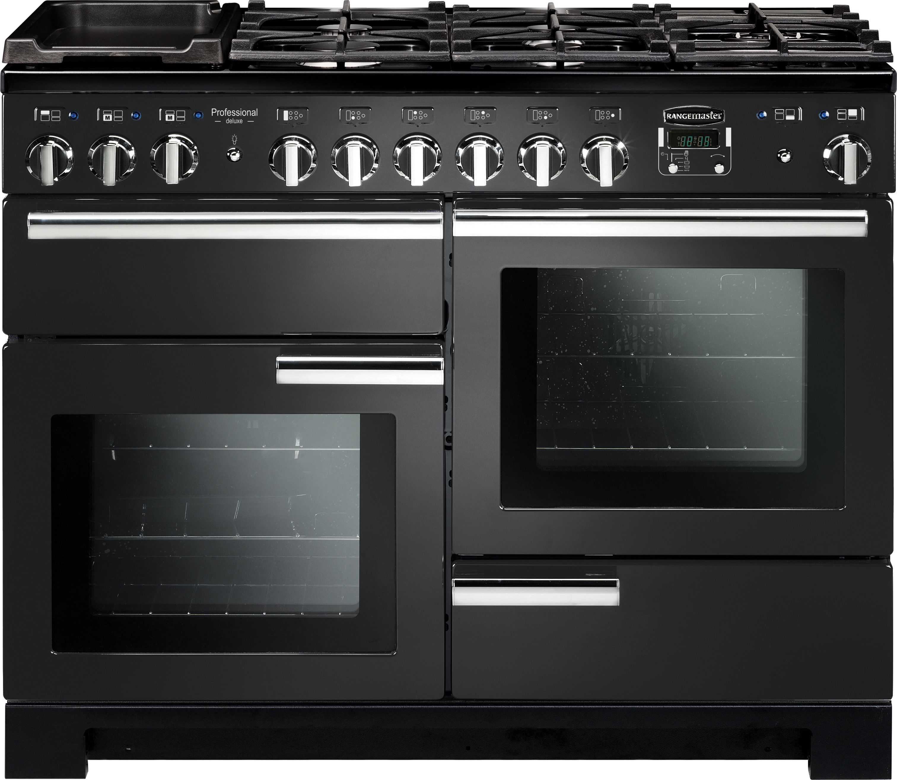 Rangemaster Professional Deluxe PDL110DFFCB/C 110cm Dual Fuel Range Cooker - Charcoal Black - A/A/A Rated, Charcoal Black
