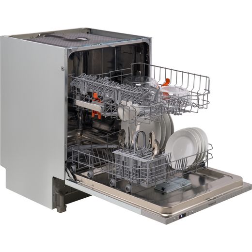 Hotpoint Fully Integrated Standard Dishwasher - Silver with Fixed Door Fixing Kit - Door open and racks out