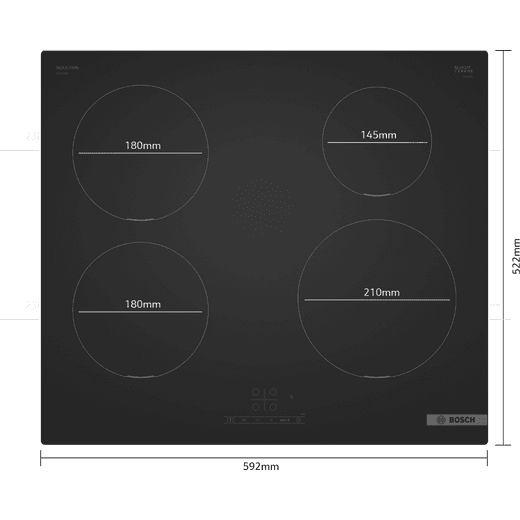 Bosch Series 4 PIE61ABB5E 59cm Induction Hob - - annotation - hob and rings dimensions