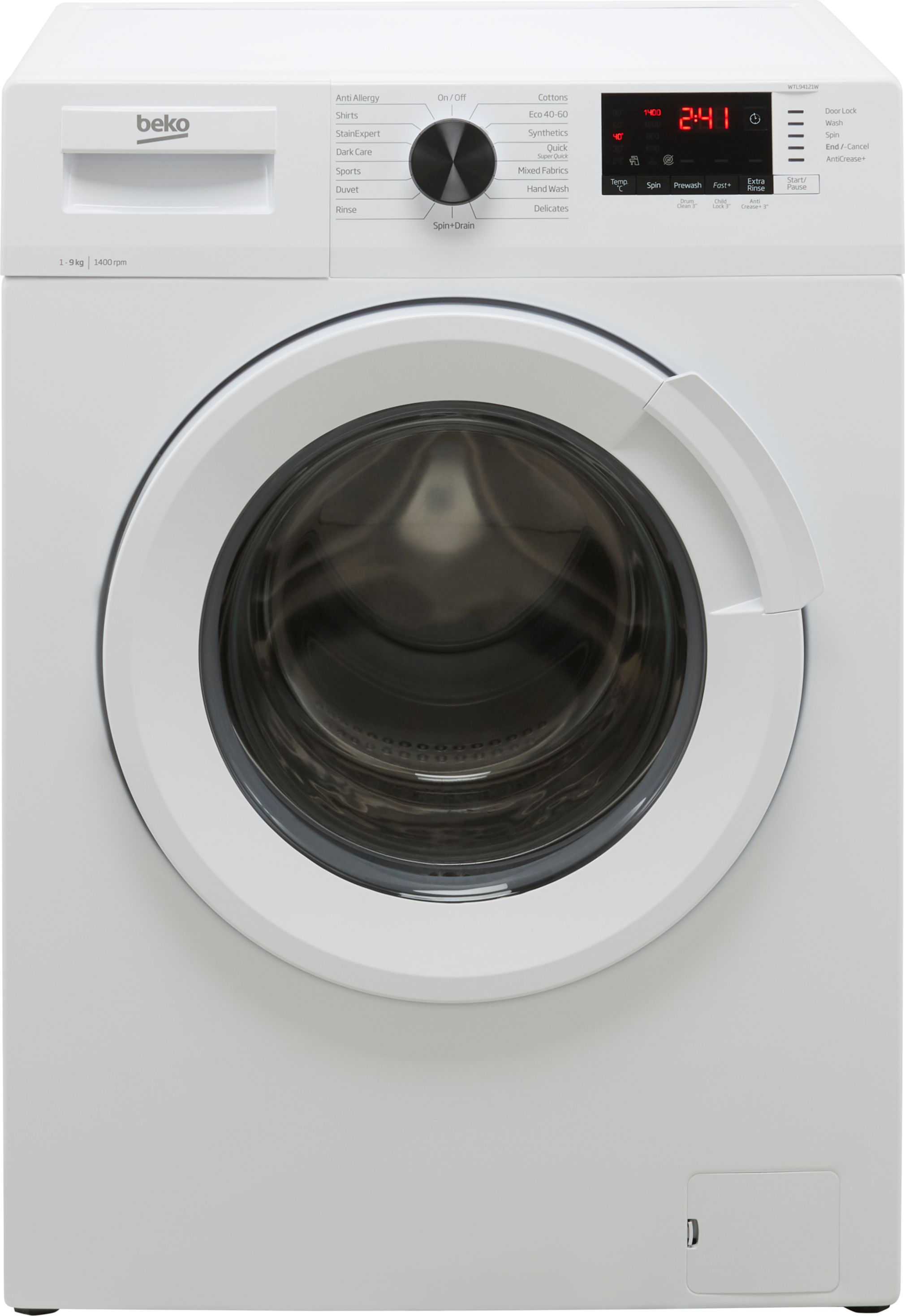 Beko WTL94121W 9kg Washing Machine with 1400 rpm - White - B Rated, White