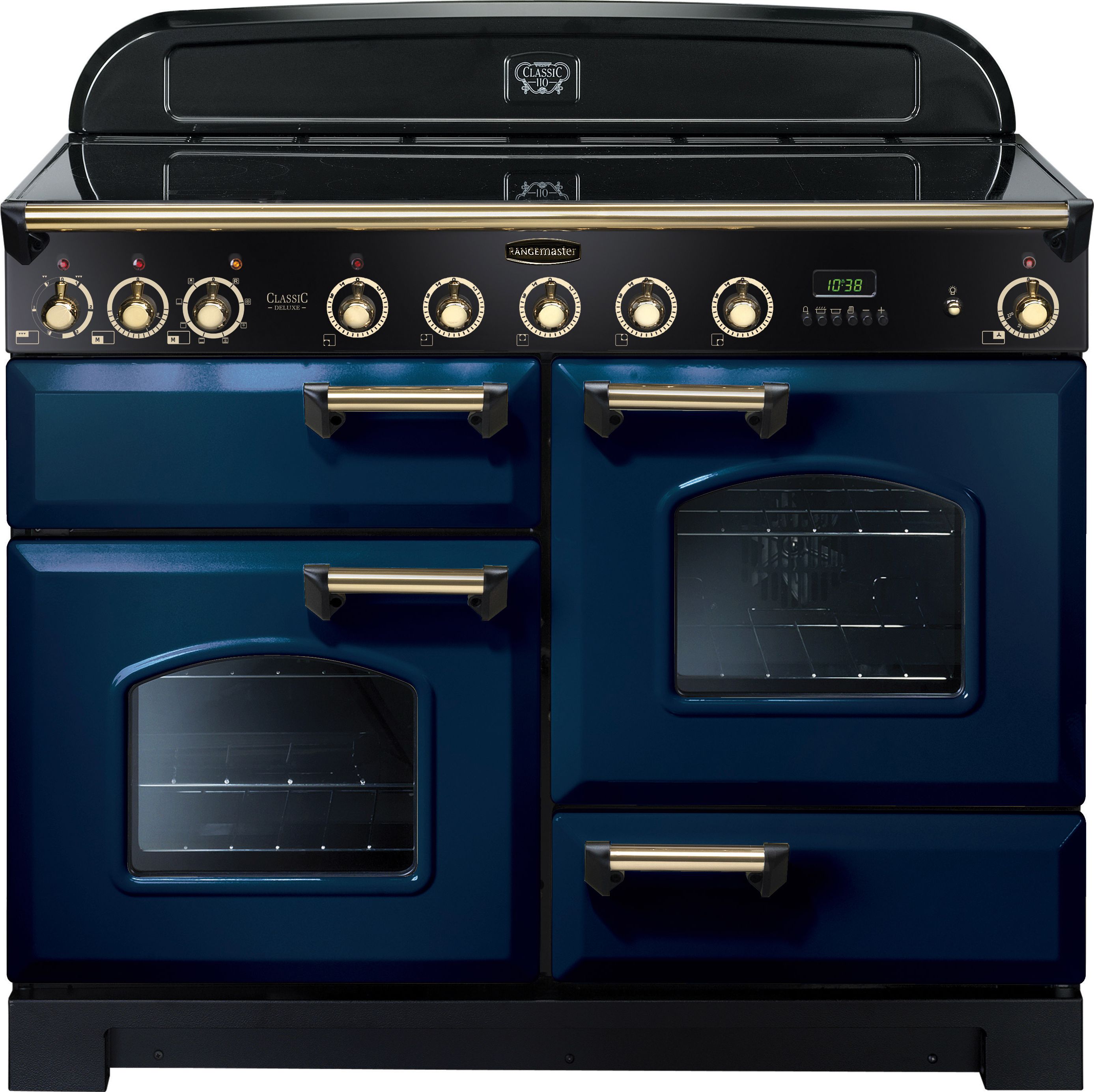 Rangemaster Classic Deluxe CDL110EIRB/B 110cm Electric Range Cooker with Induction Hob - Regal Blue / Brass - A/A Rated, Blue