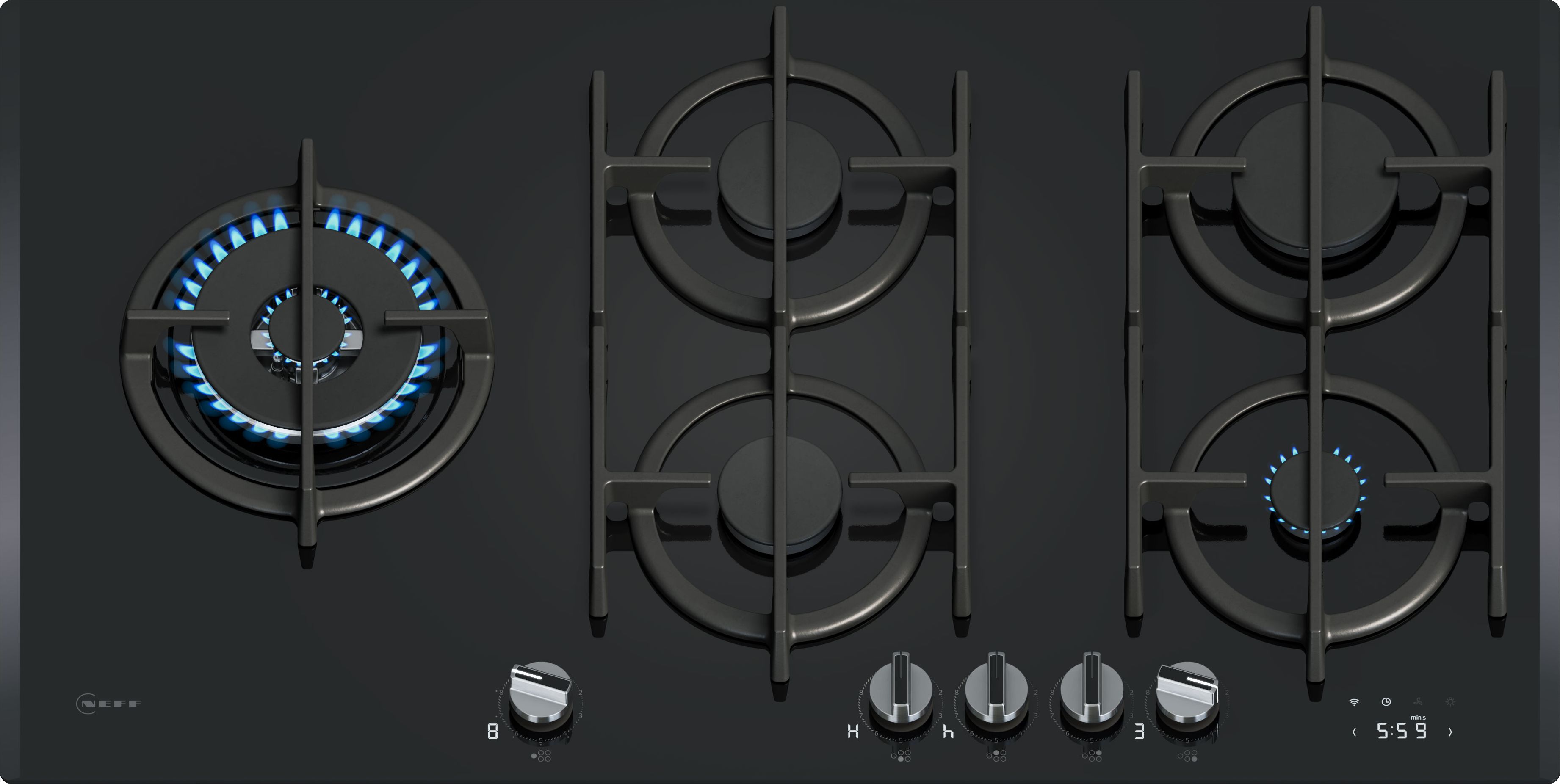 NEFF T29RHS4S0 90cm Gas Hob - 5 Burners - Black - Tempered Glass