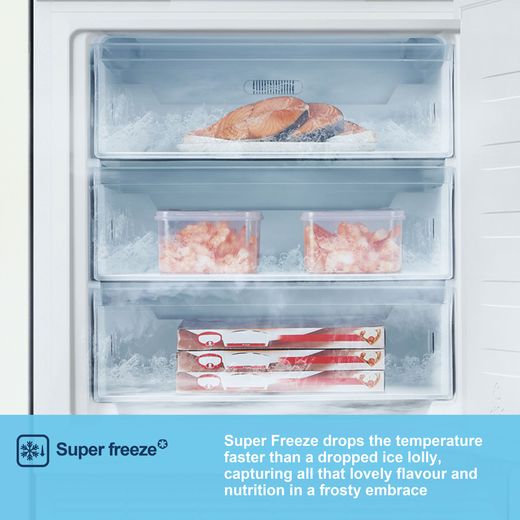 Fridgemaster Integrated Under Counter Freezer with Fixed Door Hinge Kit - annotation - super freeze