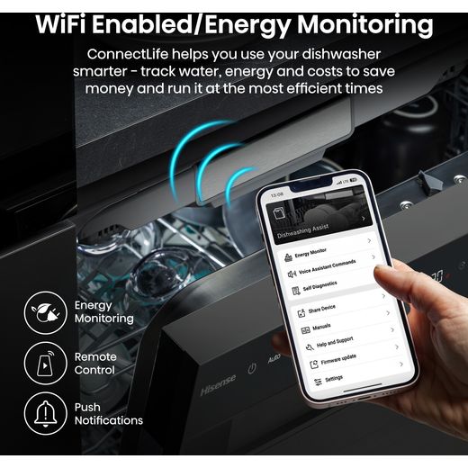 Hisense Standard Dishwasher - Black Inox - Annotation - Wifi shot