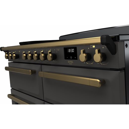 Rangemaster Estel Deluxe Electric Range Cooker with Zone induction hob Hob - Slate / Antique Brass - Control panel shot 