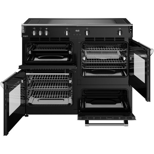 Stoves Richmond Deluxe 110Ei ZLS 110cm Electric Range Cooker with Induction Hob - Black - Front with door open shot 