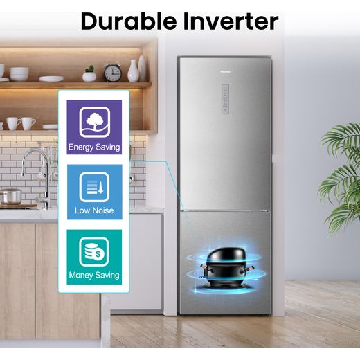 Hisense 60/40 Frost Free Fridge Freezer - Stainless Steel - Annotation - Durable inverter