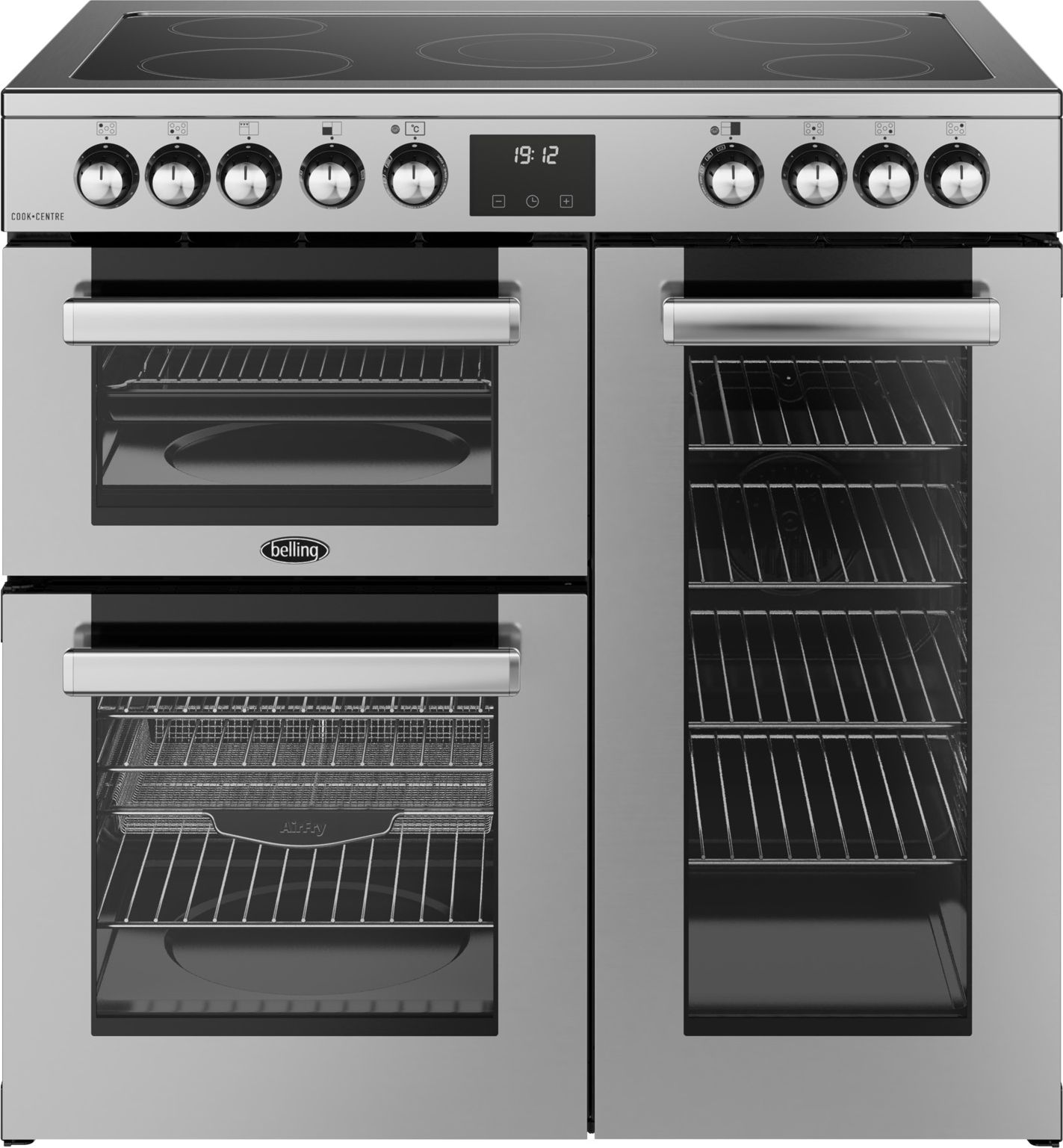 Image of Belling Cookcentre 90E 90cm wide Electric Range Cooker with Ceramic Hob - Stainless Steel - A/A Rated, Stainless Steel