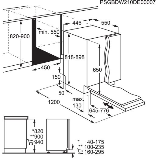 AEG Integrated Standard Dishwasher - Black - Annotation - Dimension  shot
