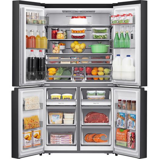 Hisense PureFlat American Fridge Freezer - Black / Stainless Steel - Front with door open shot 