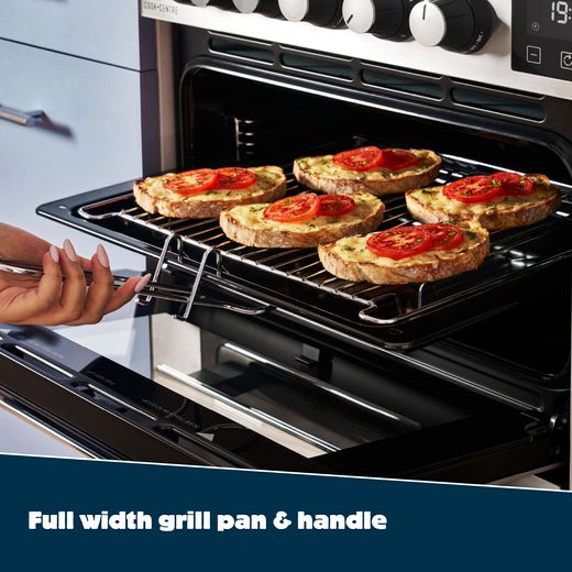 Belling Cookcentre 100DF 100cm Dual Fuel Range Cooker - Stainless Steel - Annotation - Full width grill pan and handle