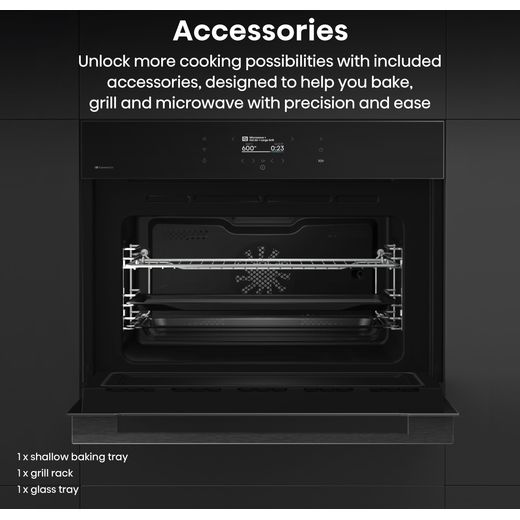 Hisense Hi8 BlackLine BIM4AH8UKWF Wifi Connected Built In Compact Electric Single Oven with Microwave Function - Jet Black - Annotation - Accessories shot