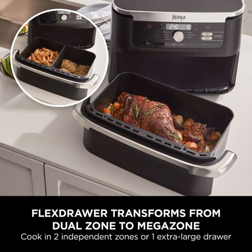 Ninja Foodi FlexDrawer Dual AF500UK Air Fryer - Black - Annotation - Flexdrawer transforms from dual zone to megazone