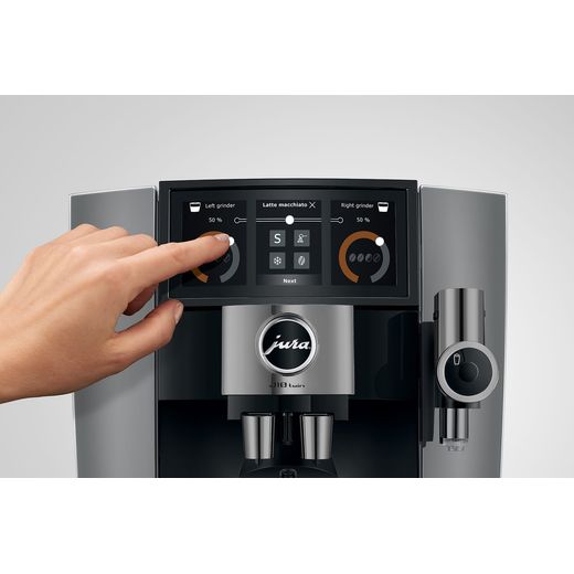 Jura J10 15723 Bean to Cup Coffee Machine - Black / Silver - Using touch control panel to adjust grind