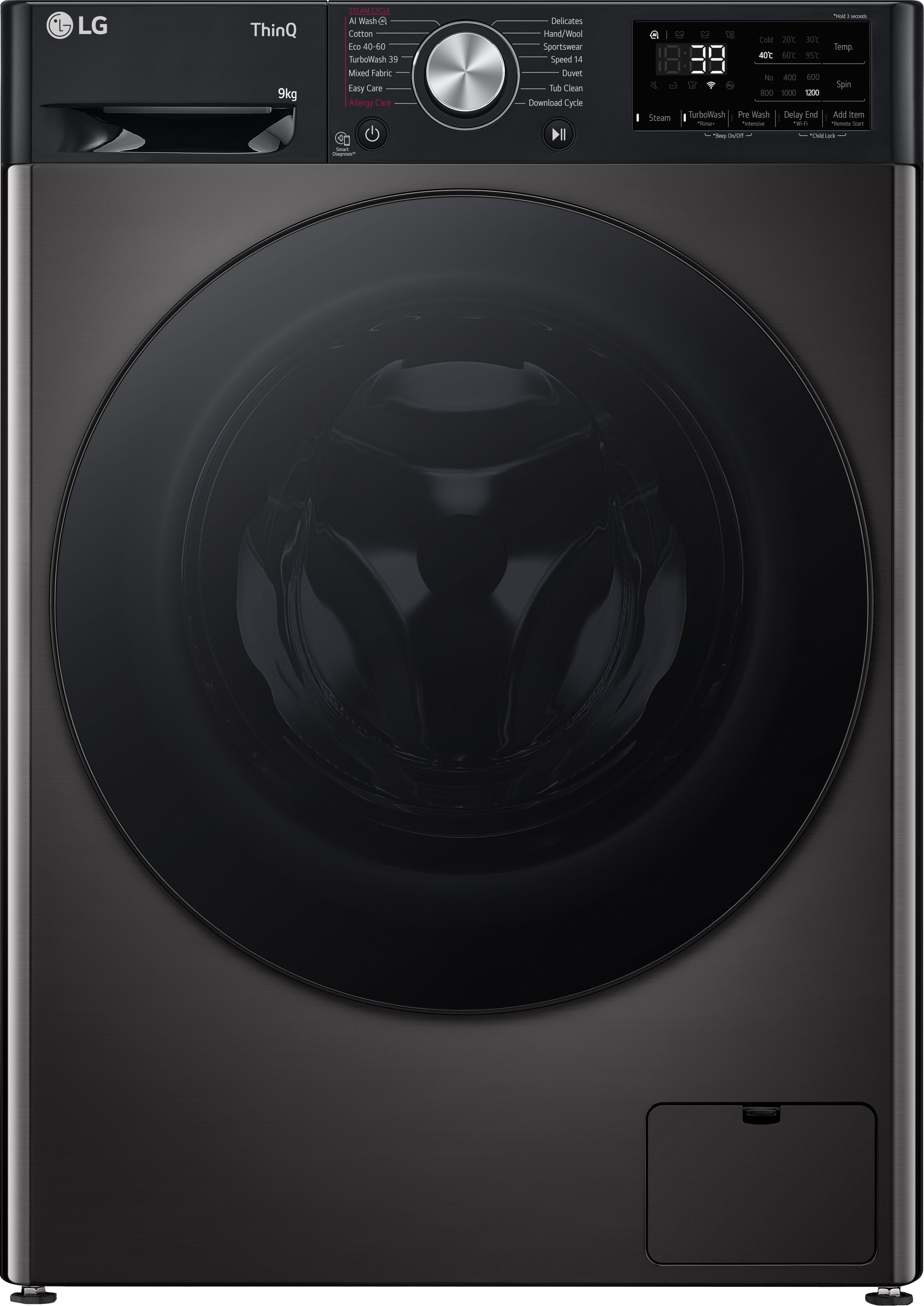 LG TurboWash360 F2Y709BBTN1 9kg Washing Machine with 1200 rpm - Platinum Black - A Rated Black