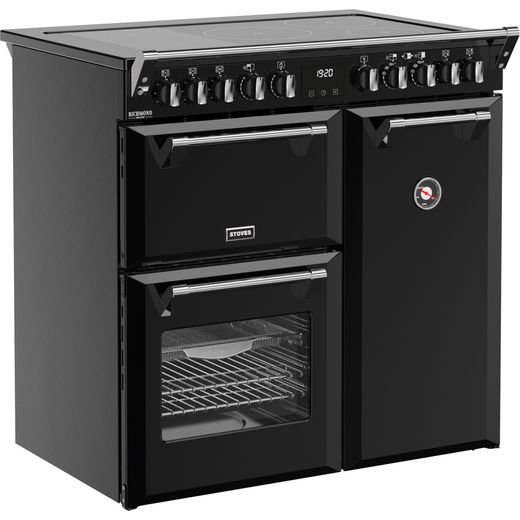 Stoves Richmond Deluxe 90Ei RTY 90cm Electric Range Cooker with Induction Hob - Black - Right perpsective shot