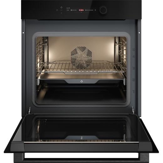 ASKO Craft Celsius OT56BGH Wifi Connected Built In Electric Single Oven - Black - Front with door open shot