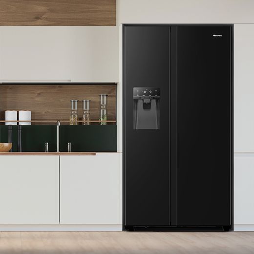 Hisense American Fridge Freezer - Black - Fridge freezer in kitchen shot