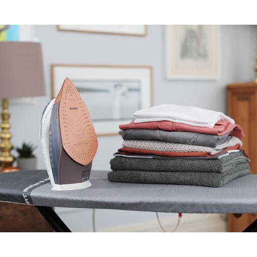 Breville DiamondXpress VIN401 3100 Watt Iron -White / Rose Gold - Iron near washed and iron clothes shot