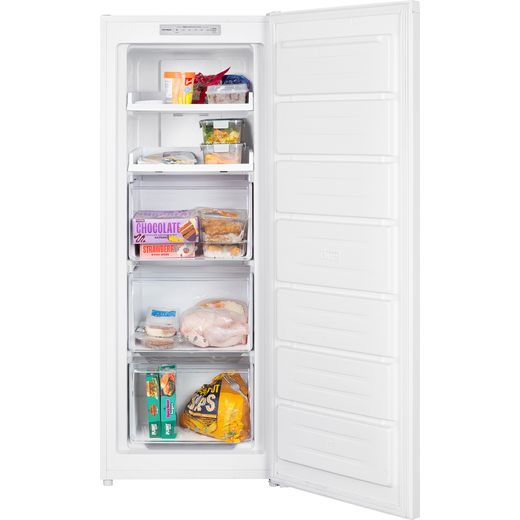 Russell Hobbs RH143FFFZ542E1W 143cm Small Upright Freezer with Door-on-door Kit - White - Front with door open shot 