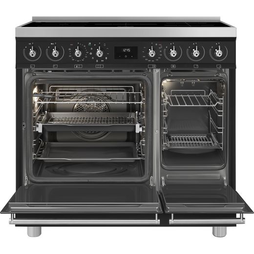 Smeg Electric Cooker with - Black - Fornt with door open shot