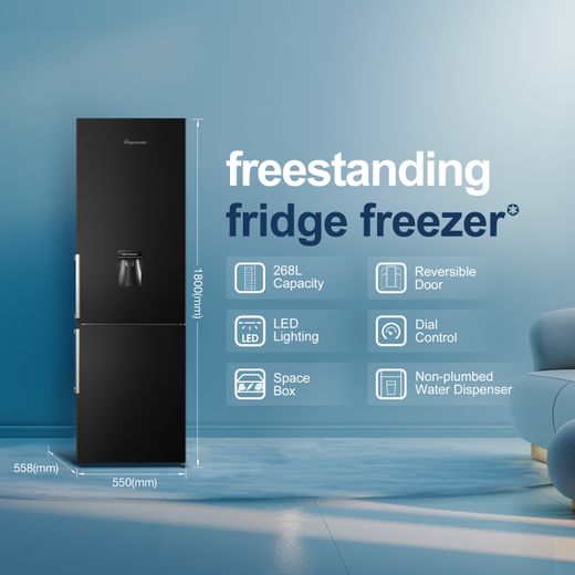 Fridgemaster MC55265DEB 180cm 70/30 Fridge Freezer - Black - Annotation - Features