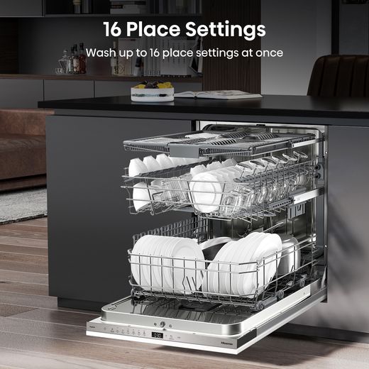 Hisense Integrated Standard Dishwasher - Black - Annotation - 16 piece setting shot