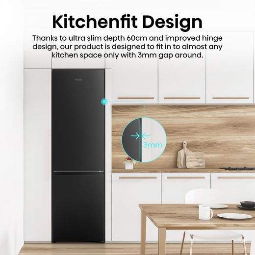 Hisense 70/30 Total No Frost Fridge Freezer - Dark Steel - Annotation - Kitchen fit design shot