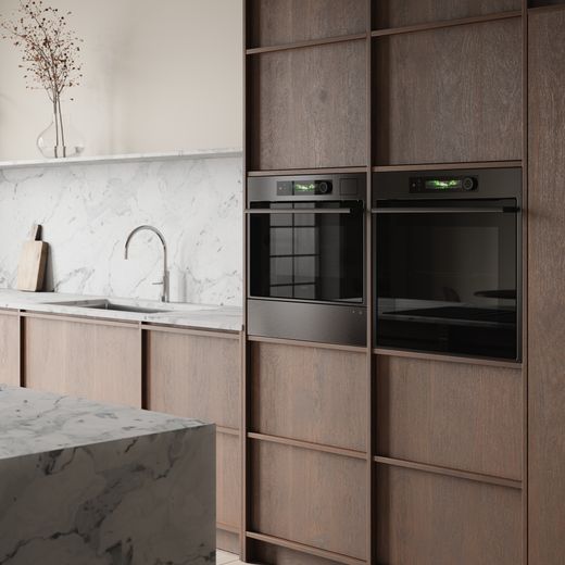 ASKO Craft Pyrolytic OTP66BSH Wifi Connected Built In Electric Single Oven - Black Steel - Oven in kitchen shot