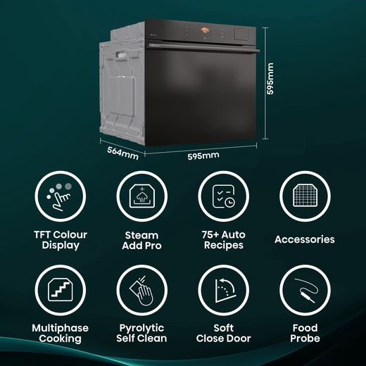 Hisense Hi8 BlackLine BAS6PH8BUKWF Wifi Connected Built In Electric Single Oven with Pyrolytic Cleaning - Black - Annotation - Feature shot