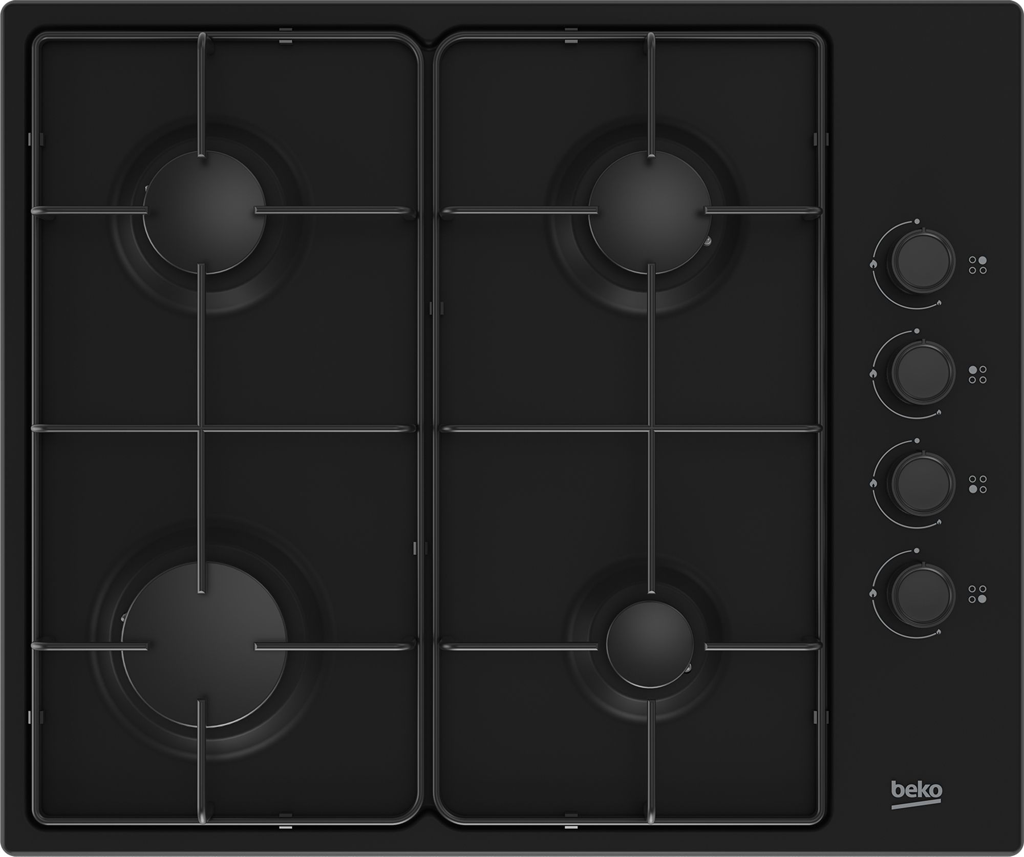 Beko HIBG64120SB 60cm 4 Burner Gas Hob - Stainless Steel - Black