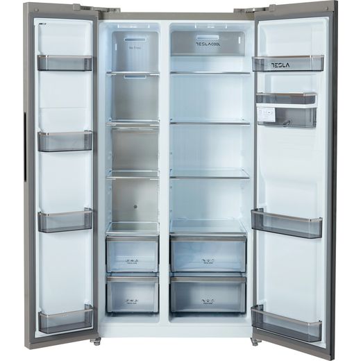 Tesla American Fridge Freezer - Stainless Steel - Doors open