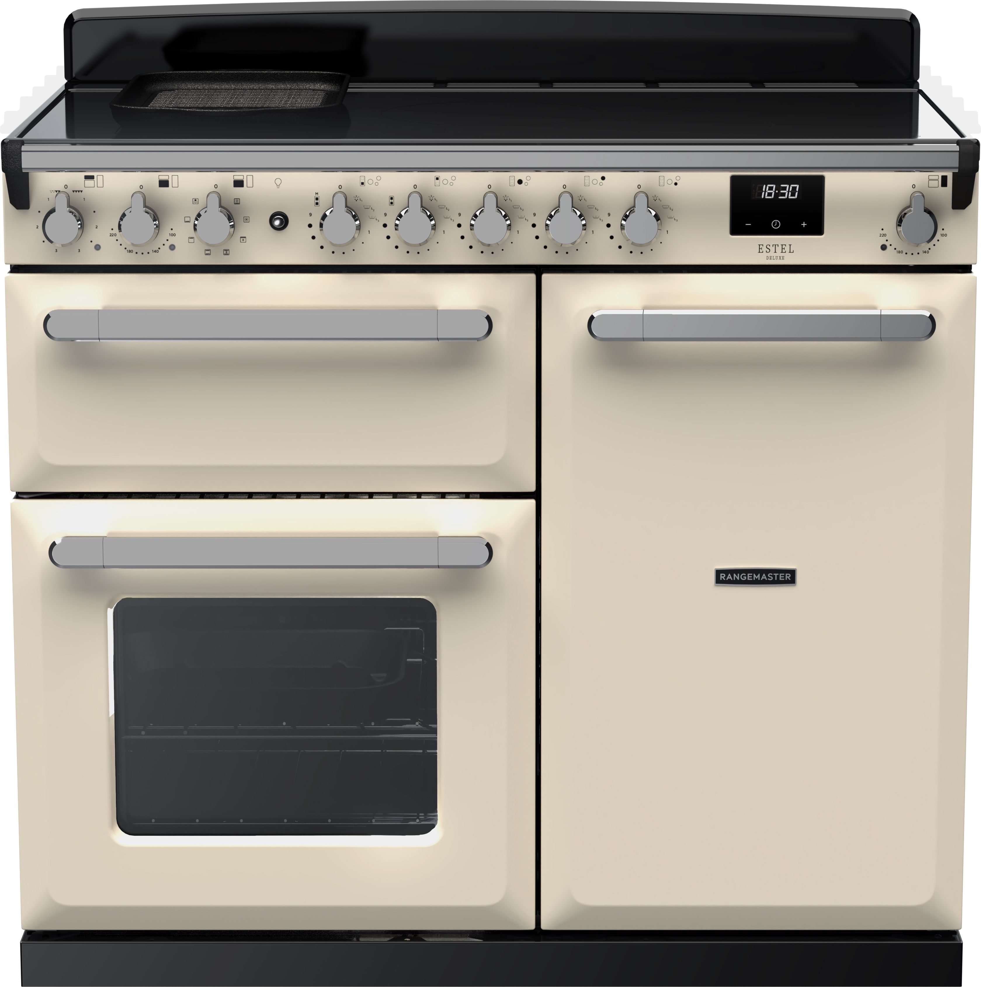 Image of Rangemaster Estel Deluxe ESDL100EIPPCR/CM1 100cm wide Electric Range Cooker with Induction Hob - Cream / Chrome - A/A Rated, Cream