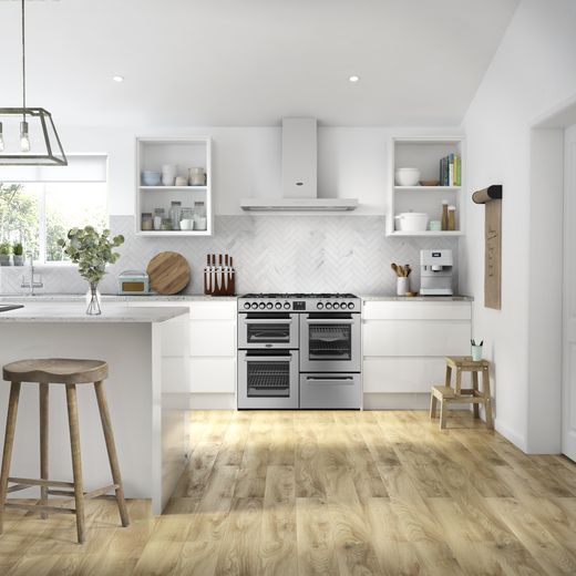 Belling COOKCENTRE 100DF Dual Fuel Range Cooker - Stainless Steel - Range cooker in kitchen shot