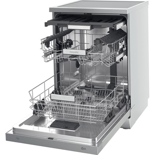 Hotpoint Standard Dishwasher - Silver - Door open with racks out