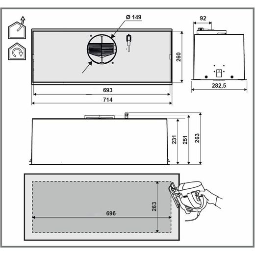 Elica 80 cm Canopy Cooker Hood - Grey - Annotation - Dimension shot