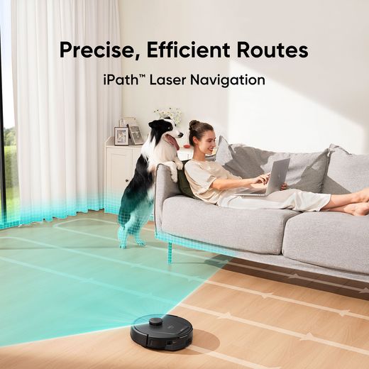 Eufy L60 Hybrid with Self Empty Station Robotic Vacuum Cleaner - Black - Annotation - efficient routes shot